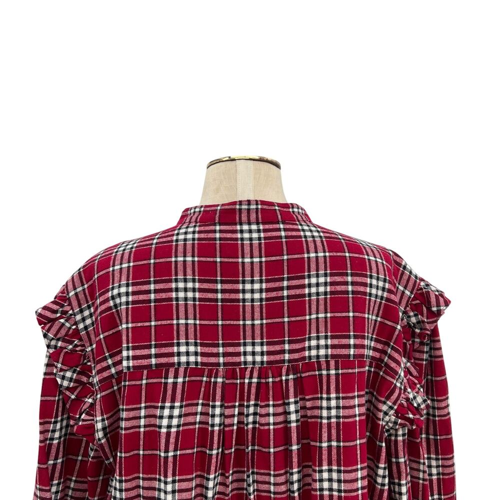 Something Navy Flannel Plaid Ruffle Shirt Red Combo XXL 100% Cotton Button Up - Picture 9 of 15